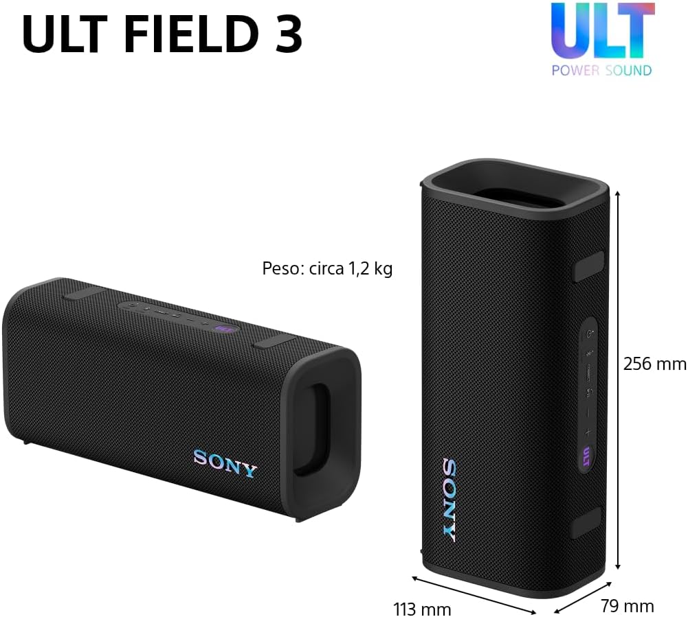 Sony ULT FIELD 3 - Portable Bluetooth Speaker with ULT POWER SOUND, 24hr Battery, IP67, Waterproof, Dustproof, Shockproof, Detachable Shoulder Strap, Compact