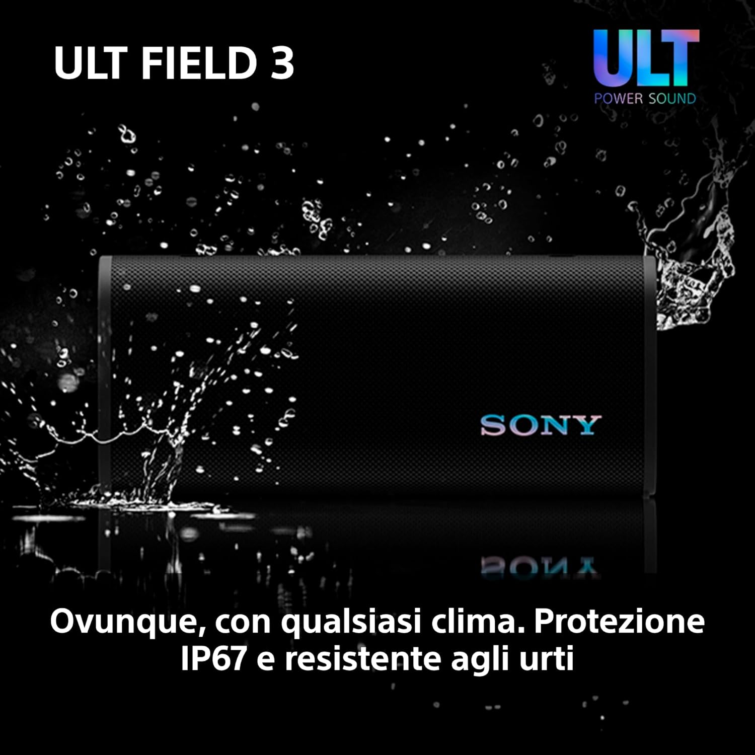 Sony ULT FIELD 3 - Portable Bluetooth Speaker with ULT POWER SOUND, 24hr Battery, IP67, Waterproof, Dustproof, Shockproof, Detachable Shoulder Strap, Compact