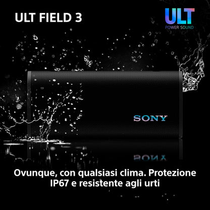 Sony ULT FIELD 3 - Portable Bluetooth Speaker with ULT POWER SOUND, 24hr Battery, IP67, Waterproof, Dustproof, Shockproof, Detachable Shoulder Strap, Compact