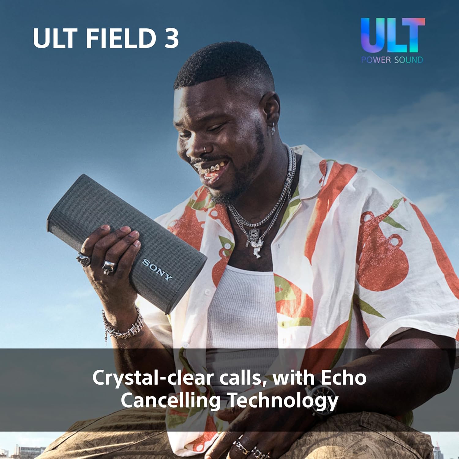 Sony ULT FIELD 3 - Portable Bluetooth Speaker with ULT POWER SOUND, 24hr Battery, IP67, Waterproof, Dustproof, Shockproof, Detachable Shoulder Strap, Compact