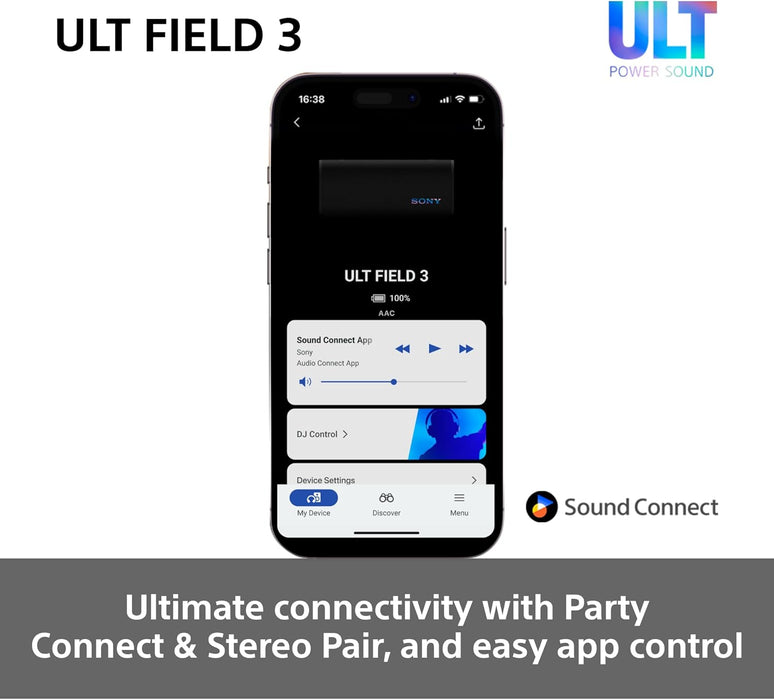 Sony ULT FIELD 3 - Portable Bluetooth Speaker with ULT POWER SOUND, 24hr Battery, IP67, Waterproof, Dustproof, Shockproof, Detachable Shoulder Strap, Compact