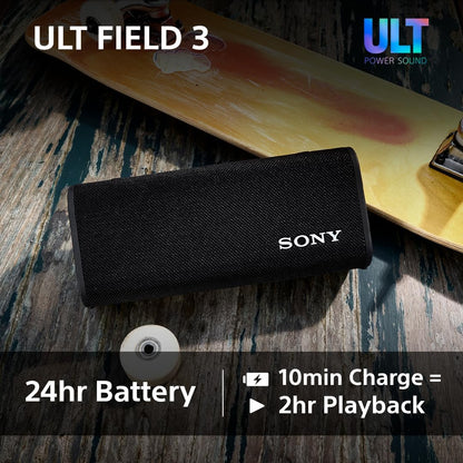 Sony ULT FIELD 3 - Portable Bluetooth Speaker with ULT POWER SOUND, 24hr Battery, IP67, Waterproof, Dustproof, Shockproof, Detachable Shoulder Strap, Compact