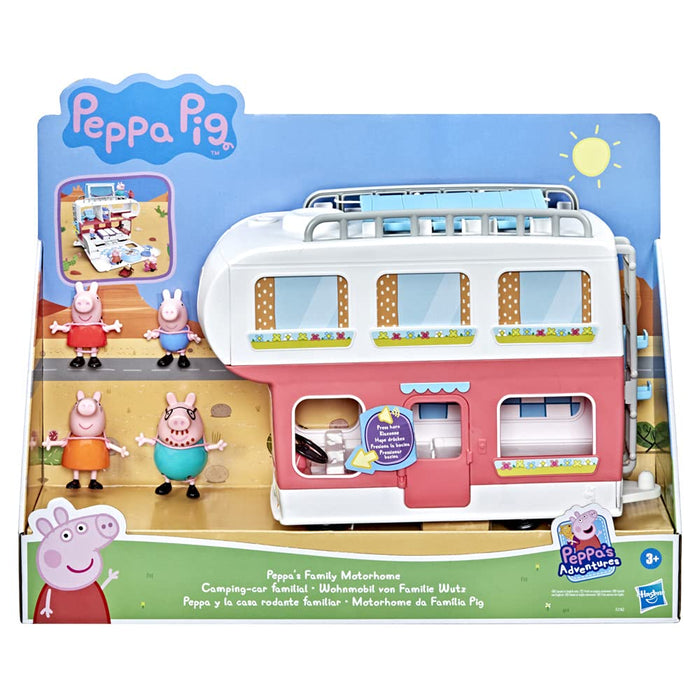 Peppa Pig Camper for toddlers, is a playset with transformable camper that plays sounds and music (LANGUAGE: FRENCH