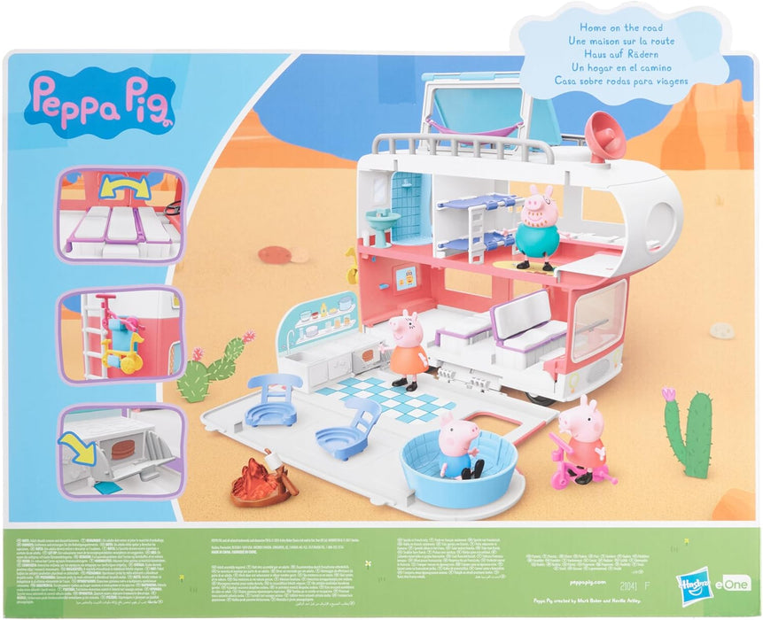 Peppa Pig Camper for toddlers, is a playset with transformable camper that plays sounds and music (LANGUAGE: FRENCH