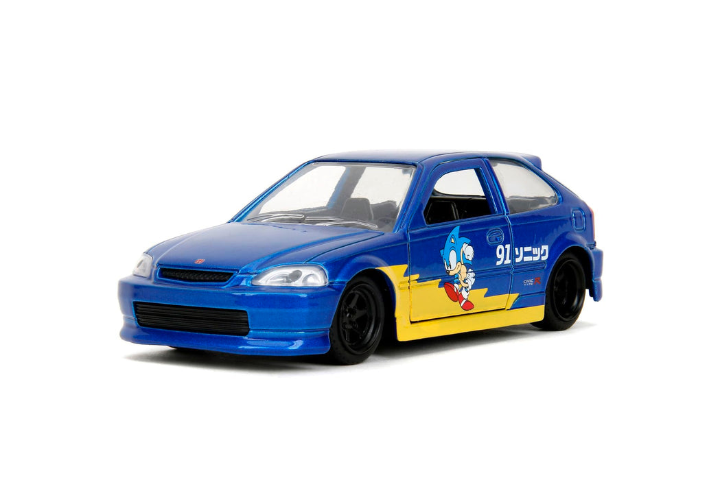 Jada Toys Sonic The Hedgehog Car Honda Civic Type-R 1997 (13.5 cm) - Metal Model Car with Doors to Open, Toy Vehicle for Fans and Children from 8 Years