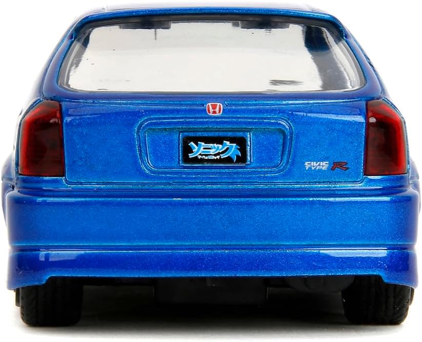 Jada Toys Sonic The Hedgehog Car Honda Civic Type-R 1997 (13.5 cm) - Metal Model Car with Doors to Open, Toy Vehicle for Fans and Children from 8 Years