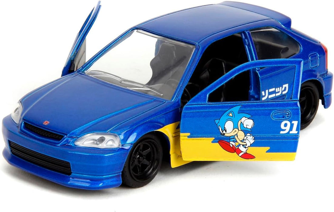 Jada Toys Sonic The Hedgehog Car Honda Civic Type-R 1997 (13.5 cm) - Metal Model Car with Doors to Open, Toy Vehicle for Fans and Children from 8 Years