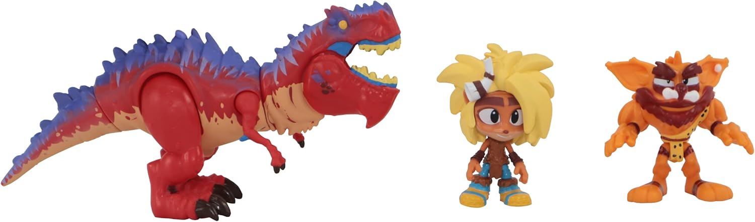 Crash Bandicoot Bandai Dino Dash Diorama | Play Set Includes 2 6cm Crash And Coco Collectable Figures And A Chomp Action Dinosaur Toy Based On Video Games | Great Girls And Boys Toys