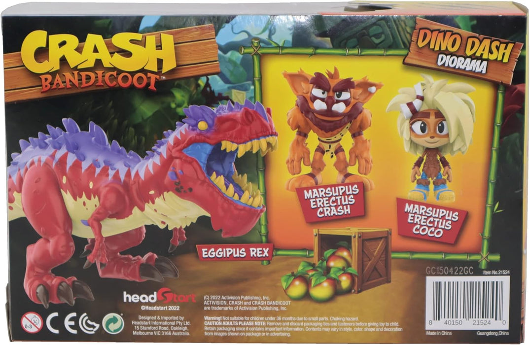 Crash Bandicoot Bandai Dino Dash Diorama | Play Set Includes 2 6cm Crash And Coco Collectable Figures And A Chomp Action Dinosaur Toy Based On Video Games | Great Girls And Boys Toys