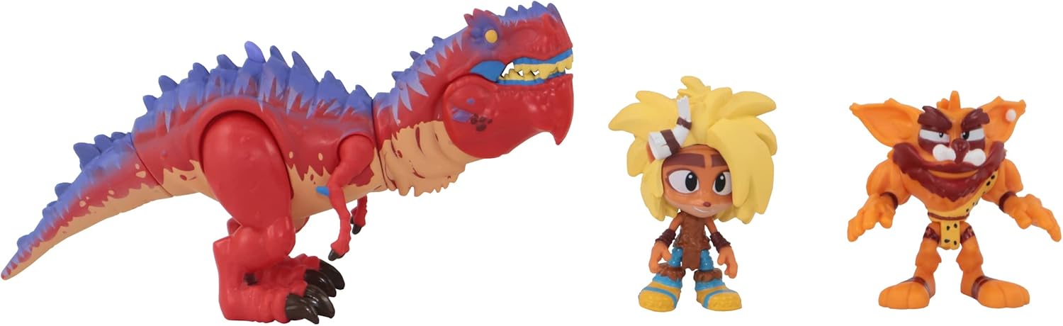 Crash Bandicoot Bandai Dino Dash Diorama | Play Set Includes 2 6cm Crash And Coco Collectable Figures And A Chomp Action Dinosaur Toy Based On Video Games | Great Girls And Boys Toys