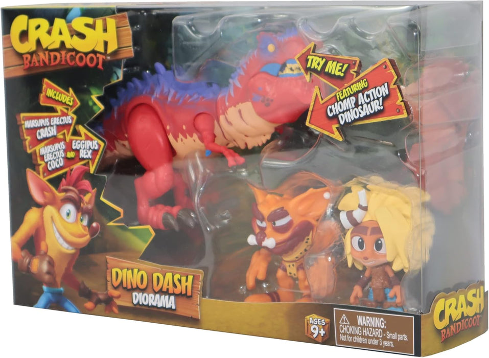 Crash Bandicoot Bandai Dino Dash Diorama | Play Set Includes 2 6cm Crash And Coco Collectable Figures And A Chomp Action Dinosaur Toy Based On Video Games | Great Girls And Boys Toys