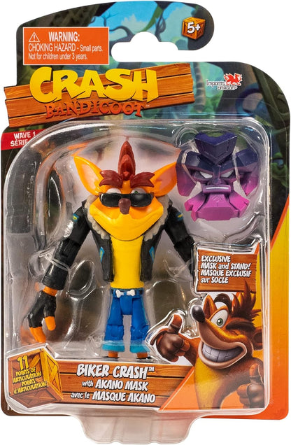 BANDAI Crash Bandicoot Action Figures Biker Crash With Mask | 11cm Biker Toy With Mask And Stand Accessories | Collectable Figures As Merchandise And Video Game Gifts