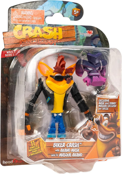 BANDAI Crash Bandicoot Action Figures Biker Crash With Mask | 11cm Biker Toy With Mask And Stand Accessories | Collectable Figures As Merchandise And Video Game Gifts