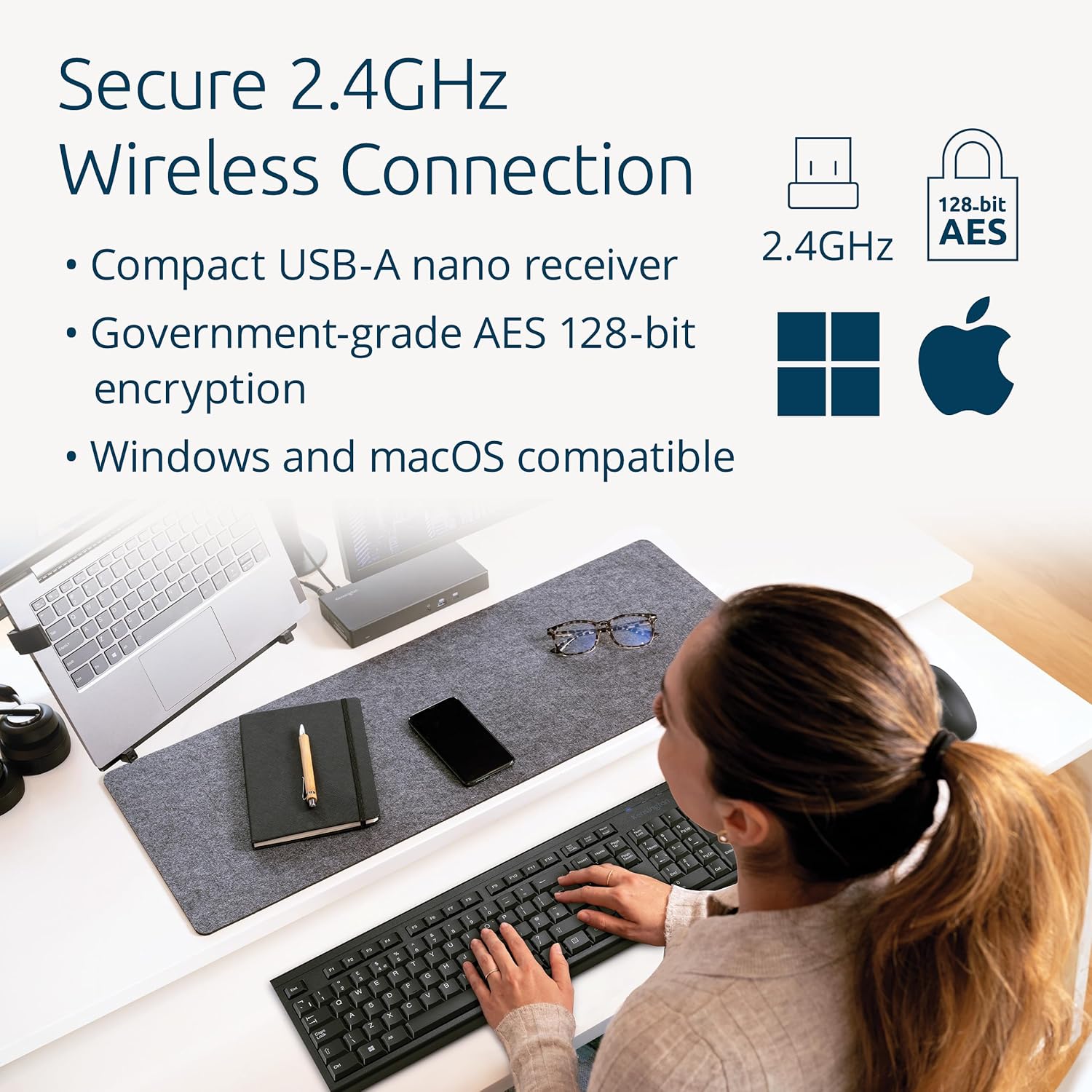 Kensington KB150 EQ Wireless Keyboard, QWERTY, Compatible with Windows and MacOS, Full-Size and Spill-Proof Design, Composed of 55% Post-Consumer Recycled Content* (K75561UK