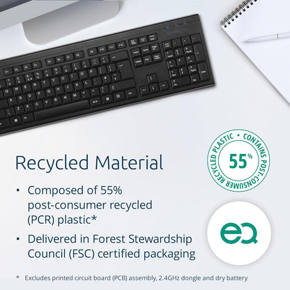 Kensington KB150 EQ Wireless Keyboard, QWERTY, Compatible with Windows and MacOS, Full-Size and Spill-Proof Design, Composed of 55% Post-Consumer Recycled Content* (K75561UK