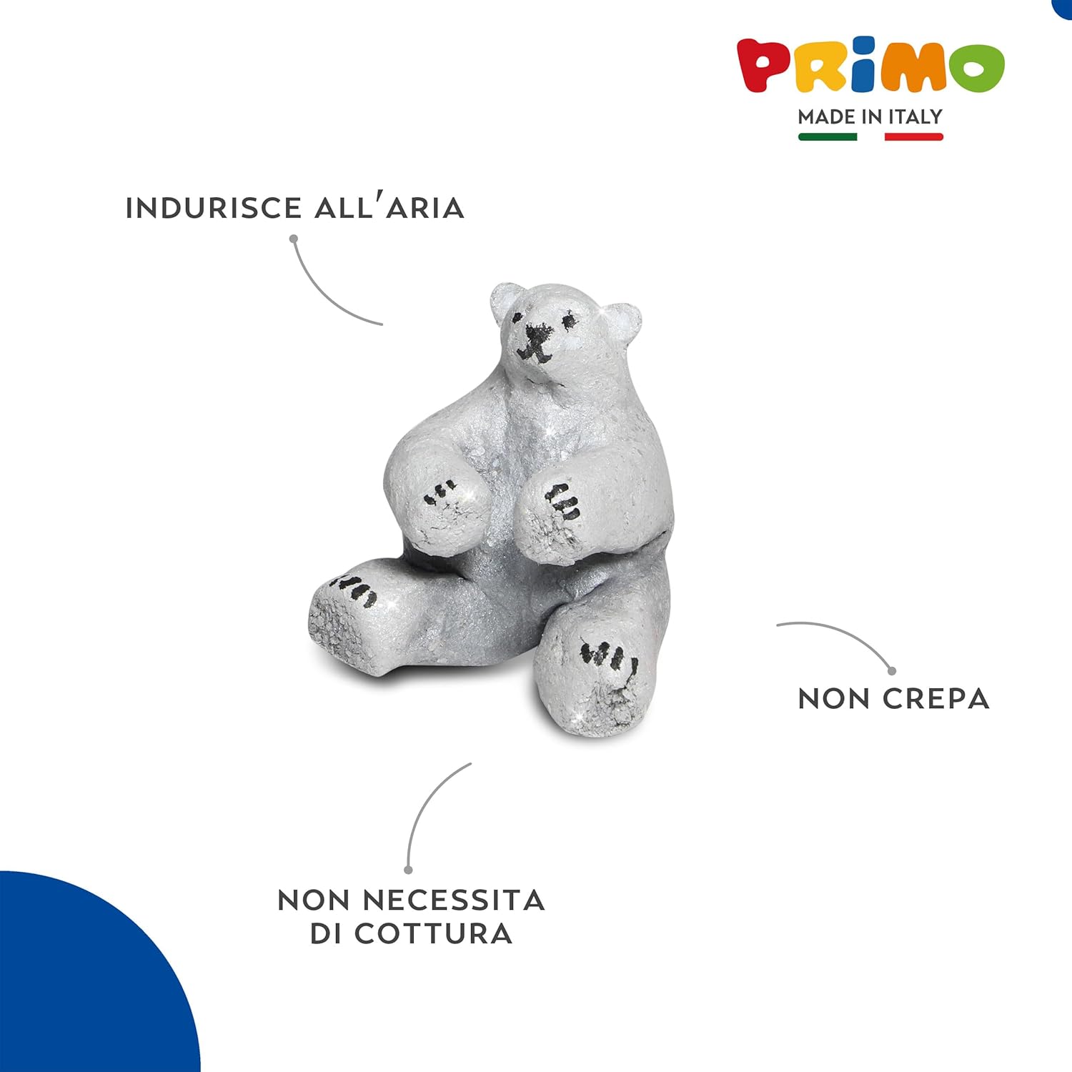 PRIMO - Pasta Modellabile Dermatologicamente Testata 250g Inodore Vegan, Panetto Simil Argilla da Modellare senza Microplastiche, Giochi Bambini 3 Anni Lavoretti Creativi, Asciuga all'Aria, no Cottura