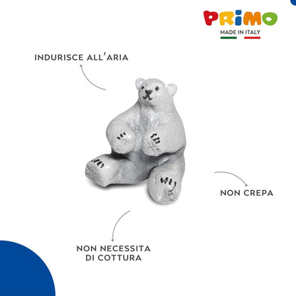 PRIMO - Pasta Modellabile Dermatologicamente Testata 250g Inodore Vegan, Panetto Simil Argilla da Modellare senza Microplastiche, Giochi Bambini 3 Anni Lavoretti Creativi, Asciuga all'Aria, no Cottura