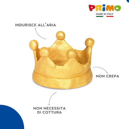 PRIMO - Pasta Modellabile Dermatologicamente Testata 250g Inodore Vegan, Panetto Simil Argilla da Modellare senza Microplastiche, Giochi Bambini 3 Anni Lavoretti Creativi, Asciuga all'Aria, no Cottura