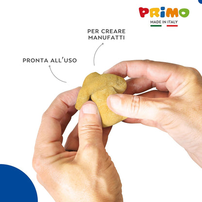 PRIMO - Pasta Modellabile Dermatologicamente Testata 250g Inodore Vegan, Panetto Simil Argilla da Modellare senza Microplastiche, Giochi Bambini 3 Anni Lavoretti Creativi, Asciuga all'Aria, no Cottura