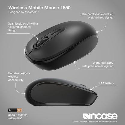 Incase Wireless Mobile Mouse 1850 – Designed by Microsoft – Compact, Comfortable, Right/Left Hand Use, 6-Month Battery Life, Nano Transceiver, Works with Mac/Windows 8/10/11