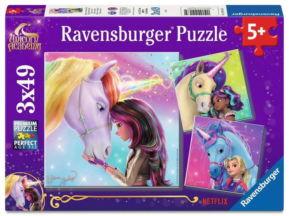 Ravensburger Unicorn Academy 3x 49 Piece Jigsaw Puzzles for Girls Age 5 Years Up