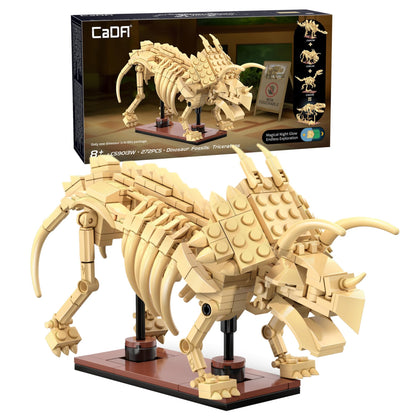 CaDA Triceratops Dinosaur Skeleton - 272 Piece Brick Model Kit C59013W | A museum style dinosaur fossil display