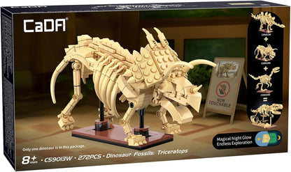 CaDA Triceratops Dinosaur Skeleton - 272 Piece Brick Model Kit C59013W | A museum style dinosaur fossil display