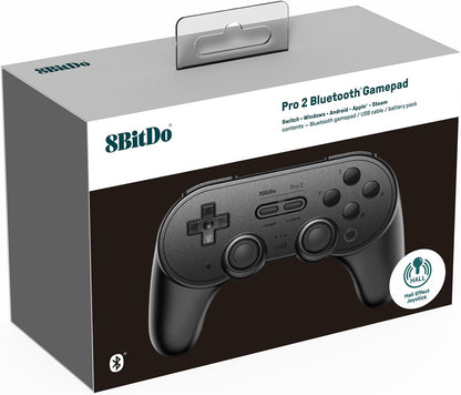8Bitdo Pro 2 Bluetooth Controller for Switch, Hall Effect Joystick Update, Wireless Gaming Controller for Switch, PC, Android, and Steam Deck & Apple (Black Edition