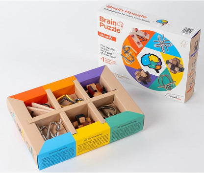 Recent Toys RT5144 Brain Puzzle Set of 6, Brown