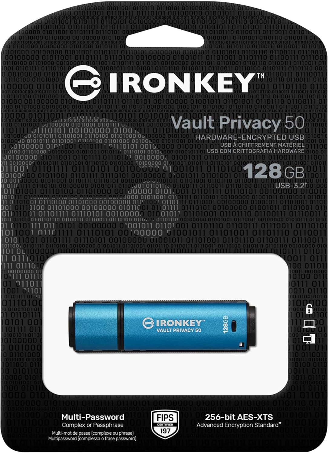 Kingston IronKey Vault Privacy 50 FIPS 197 Certified & XTS-AES 256-bit Encrypted USB Drive for Data Protection - IKVP50/