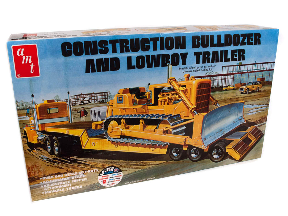 AMT Lowboy Trailer & Bulldozer Combo 1:25 Scale Model Kit (AMT1218),Black