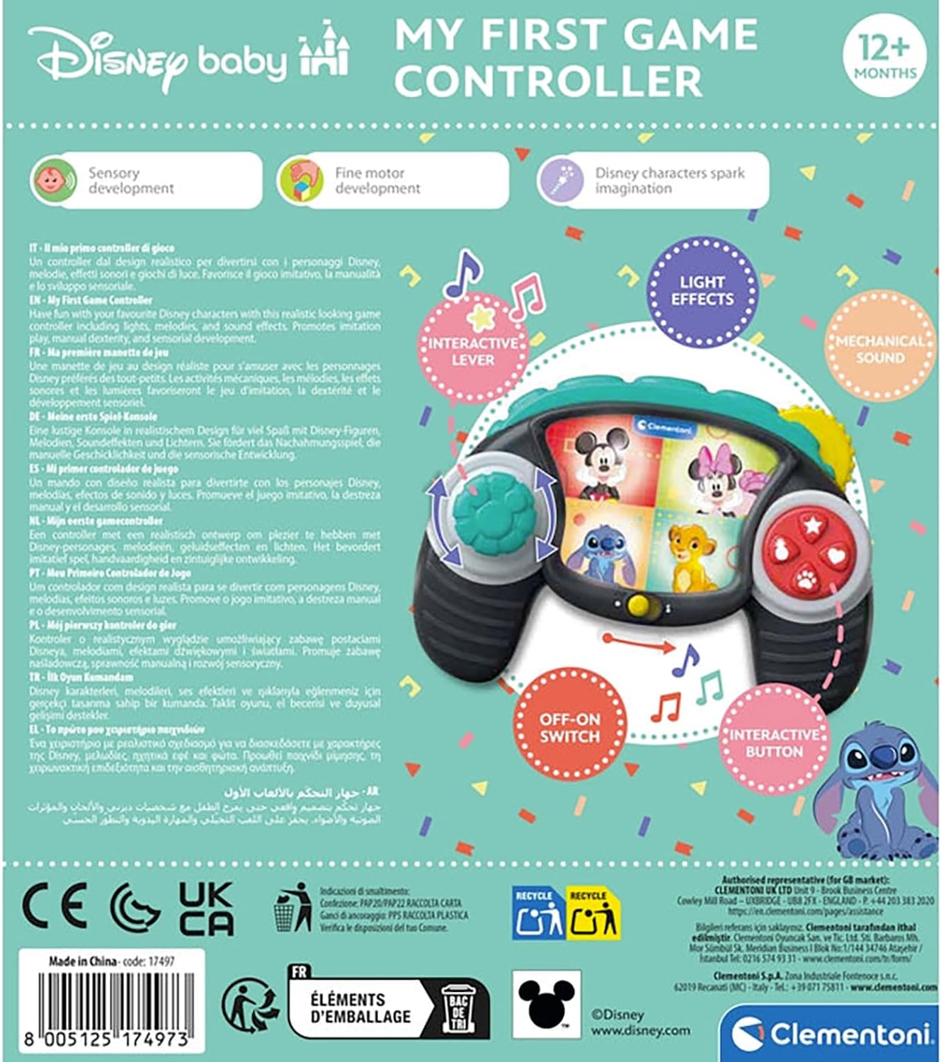 Clementoni Baby Disney Controller Joystick voor kinderen, 12-36 maanden, met geluiden en lichten, imitatie educatief spel voor de vroege kindertijd, bevordert de behendigheid en de cognitieve