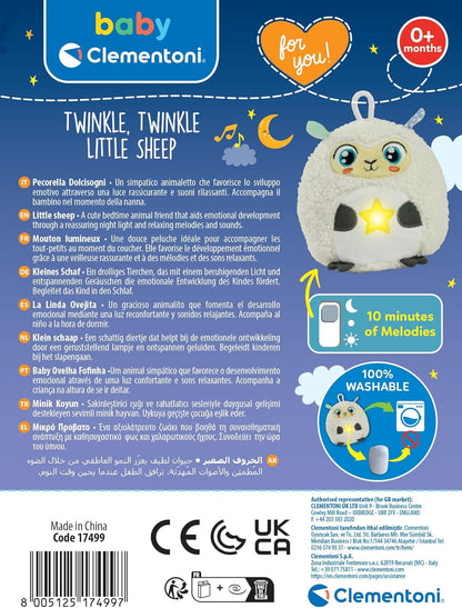 Clementoni Baby for You - Twinkle Twinkle Little Sheep, Luce Notturna per Bambini, Gioco Prima Infanzia da 0 Mesi+, Pecorella con Luci e Suoni Rilassanti, Supporto per Sonno Sereno, 17499