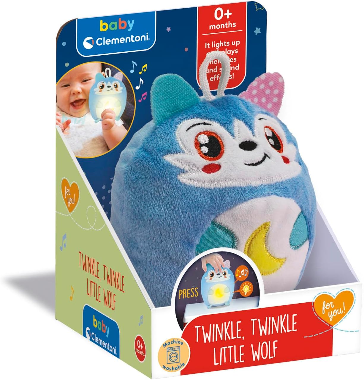 Clementoni Soft Plush, Baby Twinkle Twinkle, Little Wolf with Lights,17554