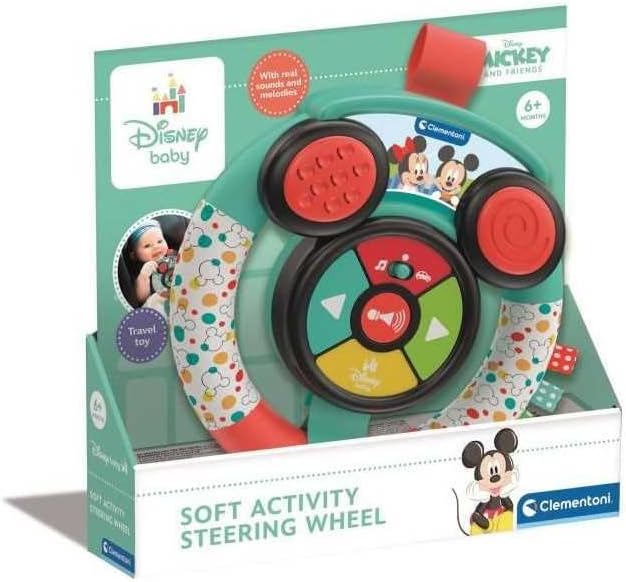 Clementoni Baby Disney 17557 Zacht stuurwiel voor kinderen vanaf 6 maanden, met geluiden en lichten, imitatie educatief spel voor de vroege kindertijd, bevordert de behendigheid en de cognitieve