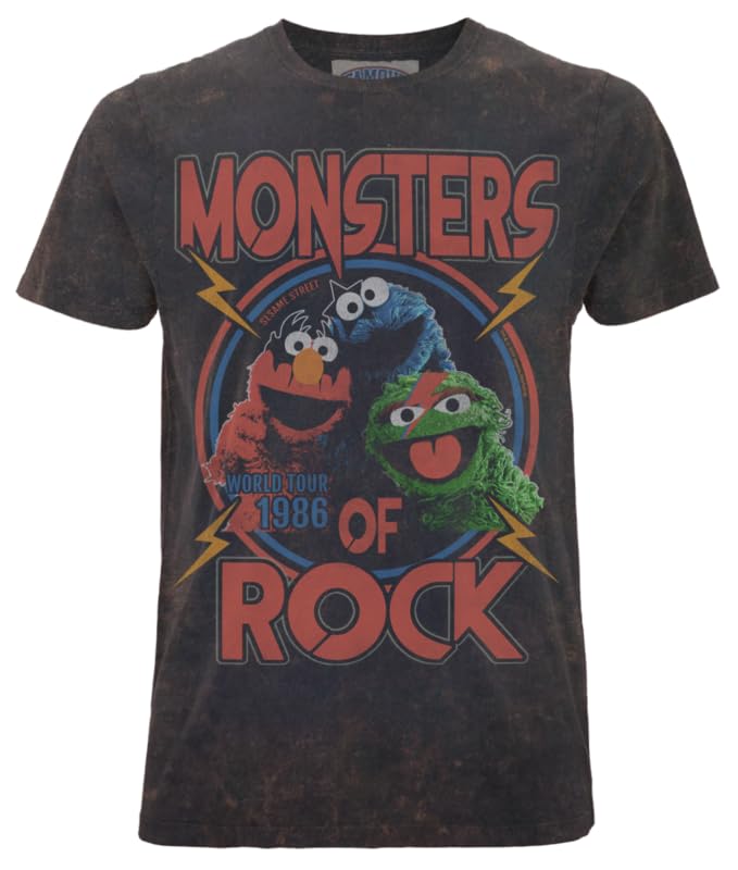 Official Famous Forever Sesame Street Monsters of Rock Unisex Black T-Shirt, Medium