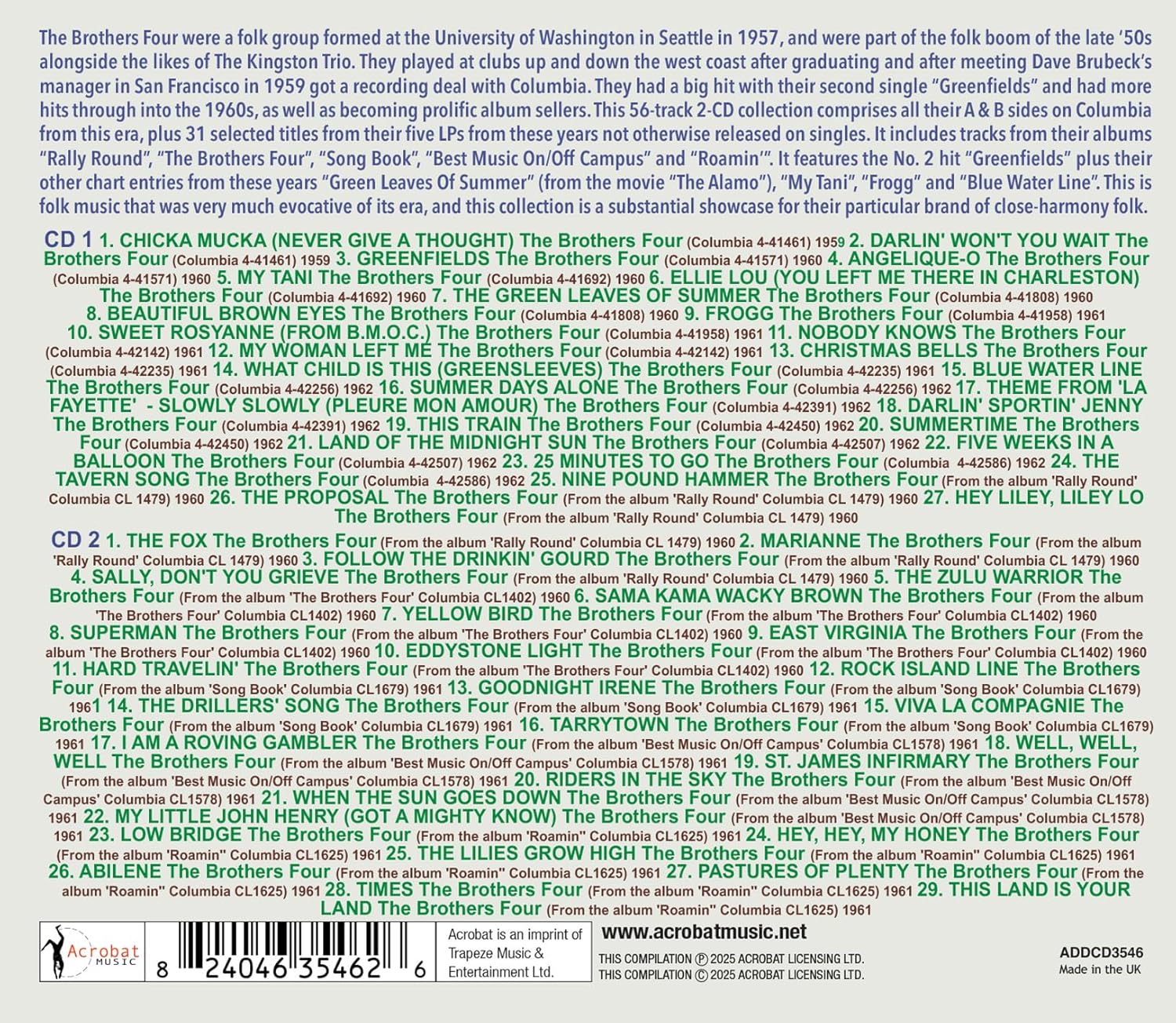 The Brothers Four - Greenfields: The Singles & Albums Collection 1959-62