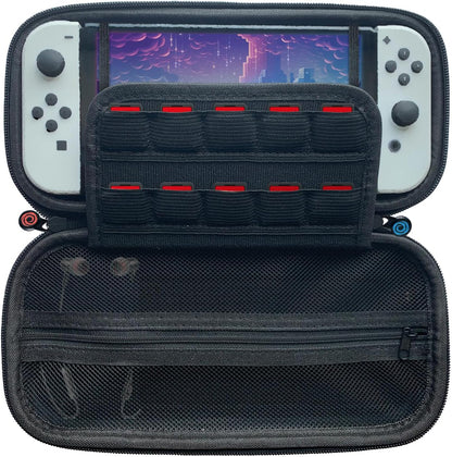 Oniverse Beschermhoes voor Nintendo Switch, Switch OLED, Switch Lite, Schokbestendig, met Handvat, Zachte Fluwelen Binnenkant tegen Krassen, Accessoirevak. Grijze Draagtas