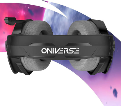 Oniverse Gaming Headset compatible with PS5 PS4 Switch One PC Mac with Adjustable Mic, LED, 50 mm Speakers, Breathable Fabric Pads, Nebula Wired Stereo Gamer Headset (Infinite Black/Black