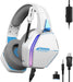 Oniverse Gaming Headset voor PS5 PS4 SWITCH XBOX PC MAC met verstelbare microfoon, LED, 50 mm luidsprekers en ademende stoffen oorkussens - Bedrade stereogamer-hoofdtelefoon Nebula (Arctic White/Wit