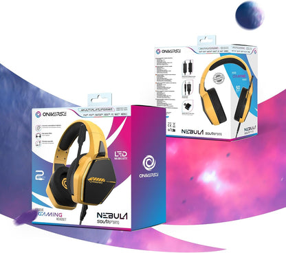 Oniverse Gaming Headset compatible with Xbox PS5 PS4 Switch PC Mac with Adjustable Mic, LED, 50 mm Speakers, Breathable Fabric Pads, Nebula Wired Stereo Gamer Headset (SolarFire Yellow/Orange