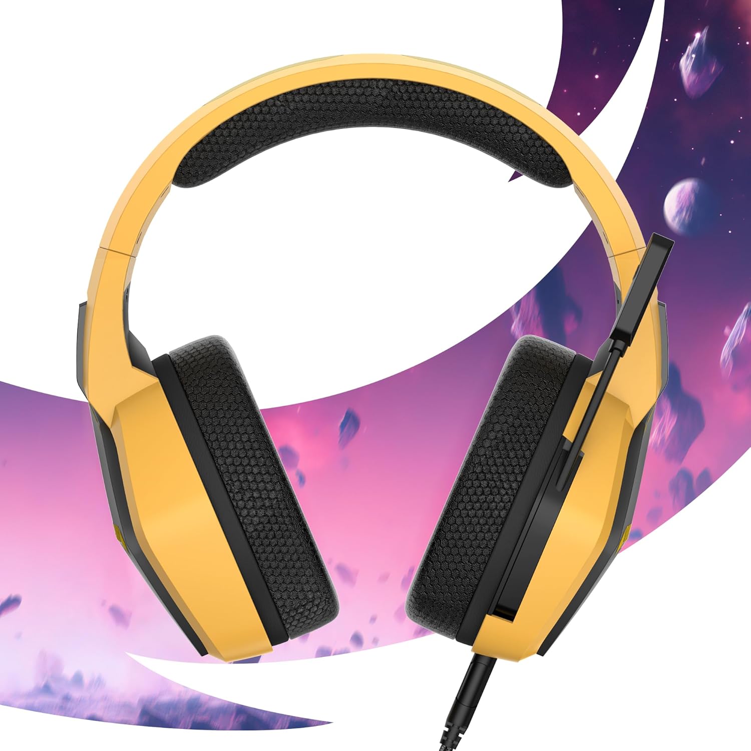 Oniverse Gaming Headset compatible with Xbox PS5 PS4 Switch PC Mac with Adjustable Mic, LED, 50 mm Speakers, Breathable Fabric Pads, Nebula Wired Stereo Gamer Headset (SolarFire Yellow/Orange