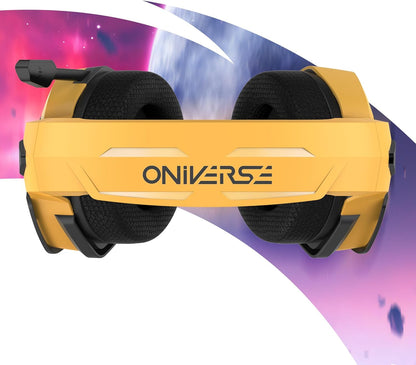 Oniverse Gaming Headset compatible with Xbox PS5 PS4 Switch PC Mac with Adjustable Mic, LED, 50 mm Speakers, Breathable Fabric Pads, Nebula Wired Stereo Gamer Headset (SolarFire Yellow/Orange