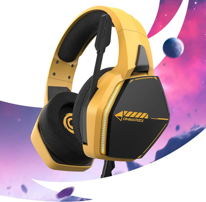 Oniverse Gaming Headset compatible with Xbox PS5 PS4 Switch PC Mac with Adjustable Mic, LED, 50 mm Speakers, Breathable Fabric Pads, Nebula Wired Stereo Gamer Headset (SolarFire Yellow/Orange