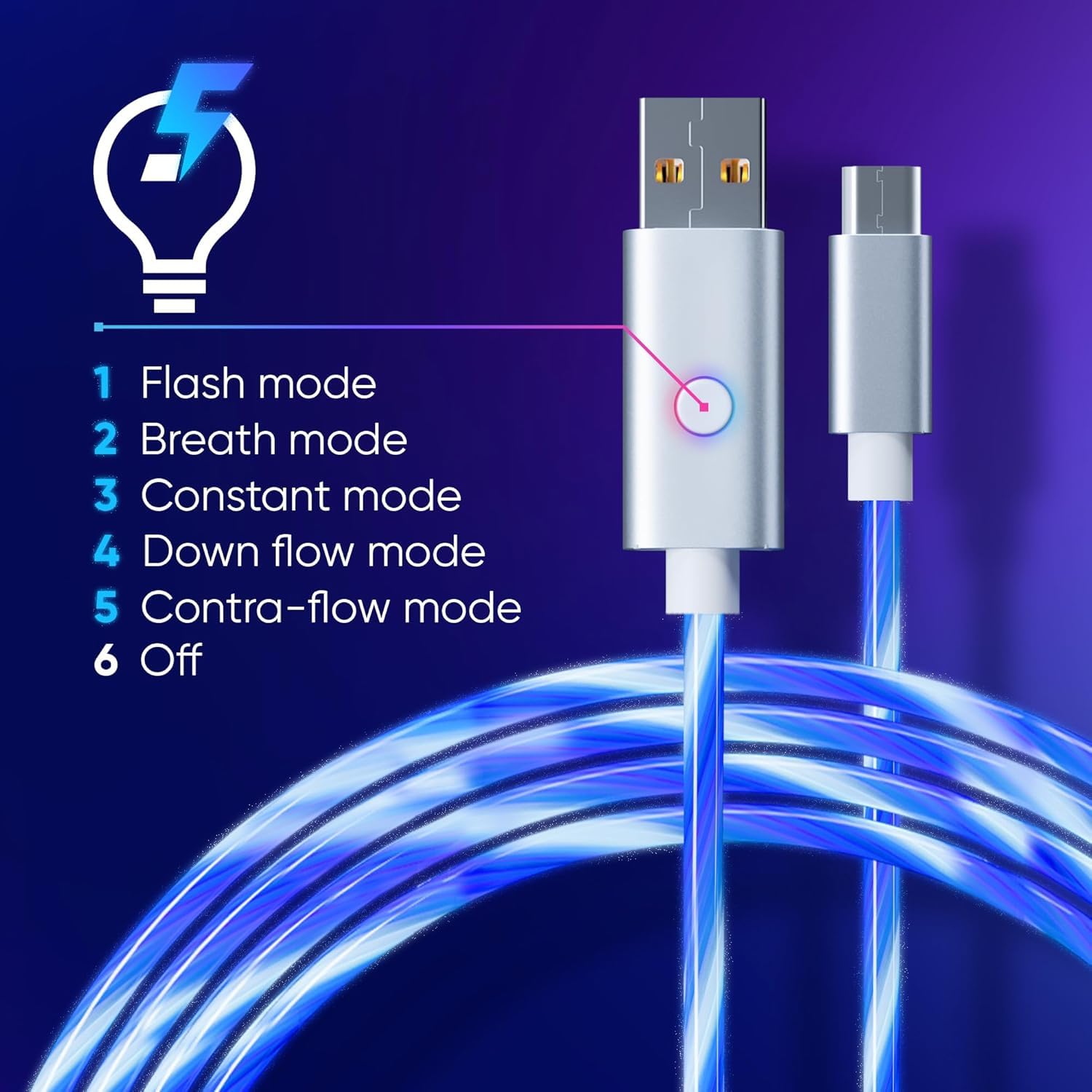 Oniverse Micro Usb Charge Cable With Led, 2 Meters - White