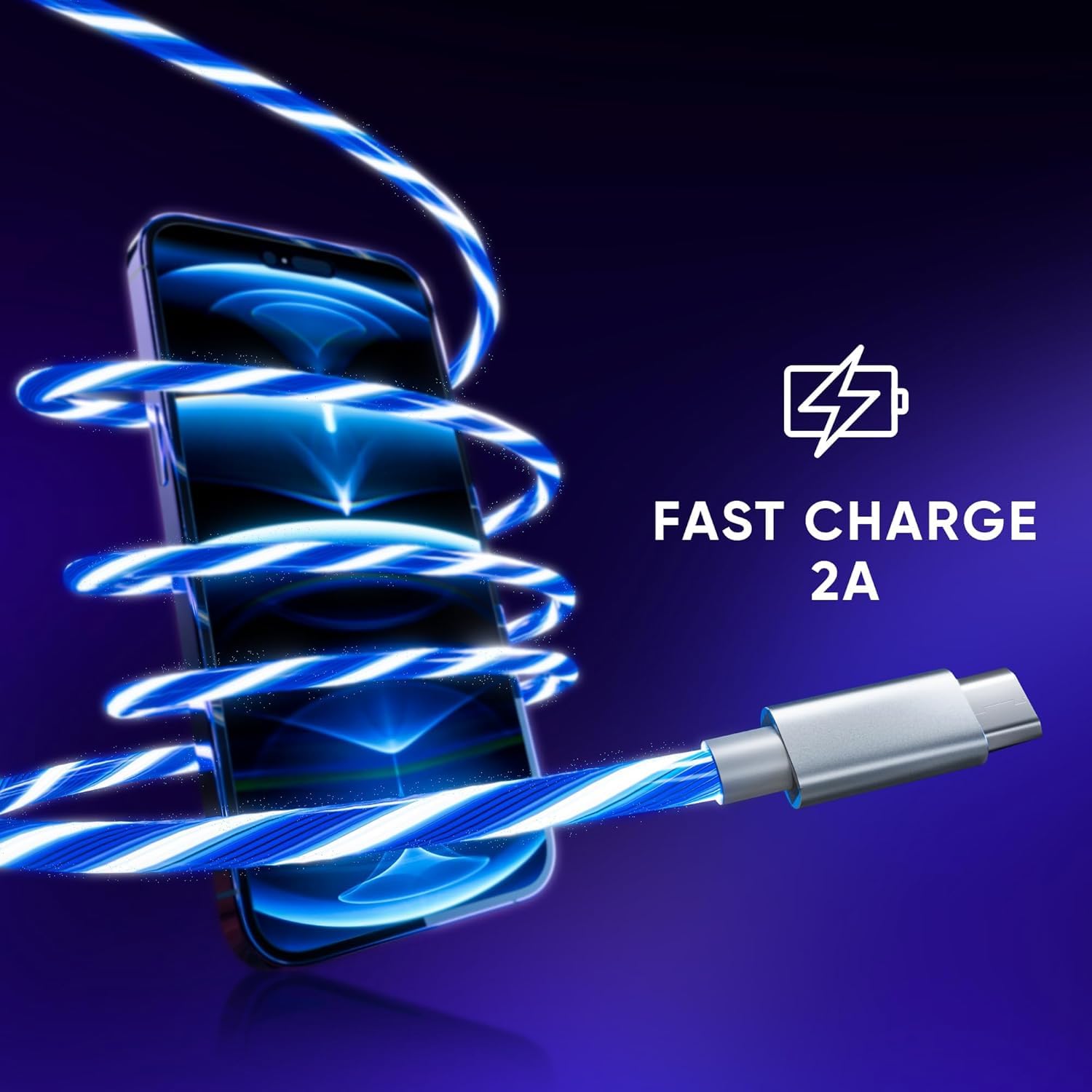 Oniverse Micro Usb Charge Cable With Led, 2 Meters - White