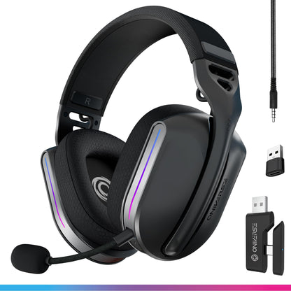 Oniverse Polaris draadloze gaming-hoofdtelefoon, compatibel met PS5, PS4, Switch, pc, mobiel, licht, led, lage latentie 2,4 GHz of Bluetooth, 33 uur batterij, 7.1 virtueel geluid, dubbele microfoon