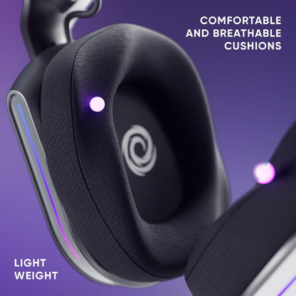 Oniverse Polaris draadloze gaming-hoofdtelefoon, compatibel met PS5, PS4, Switch, pc, mobiel, licht, led, lage latentie 2,4 GHz of Bluetooth, 33 uur batterij, 7.1 virtueel geluid, dubbele microfoon