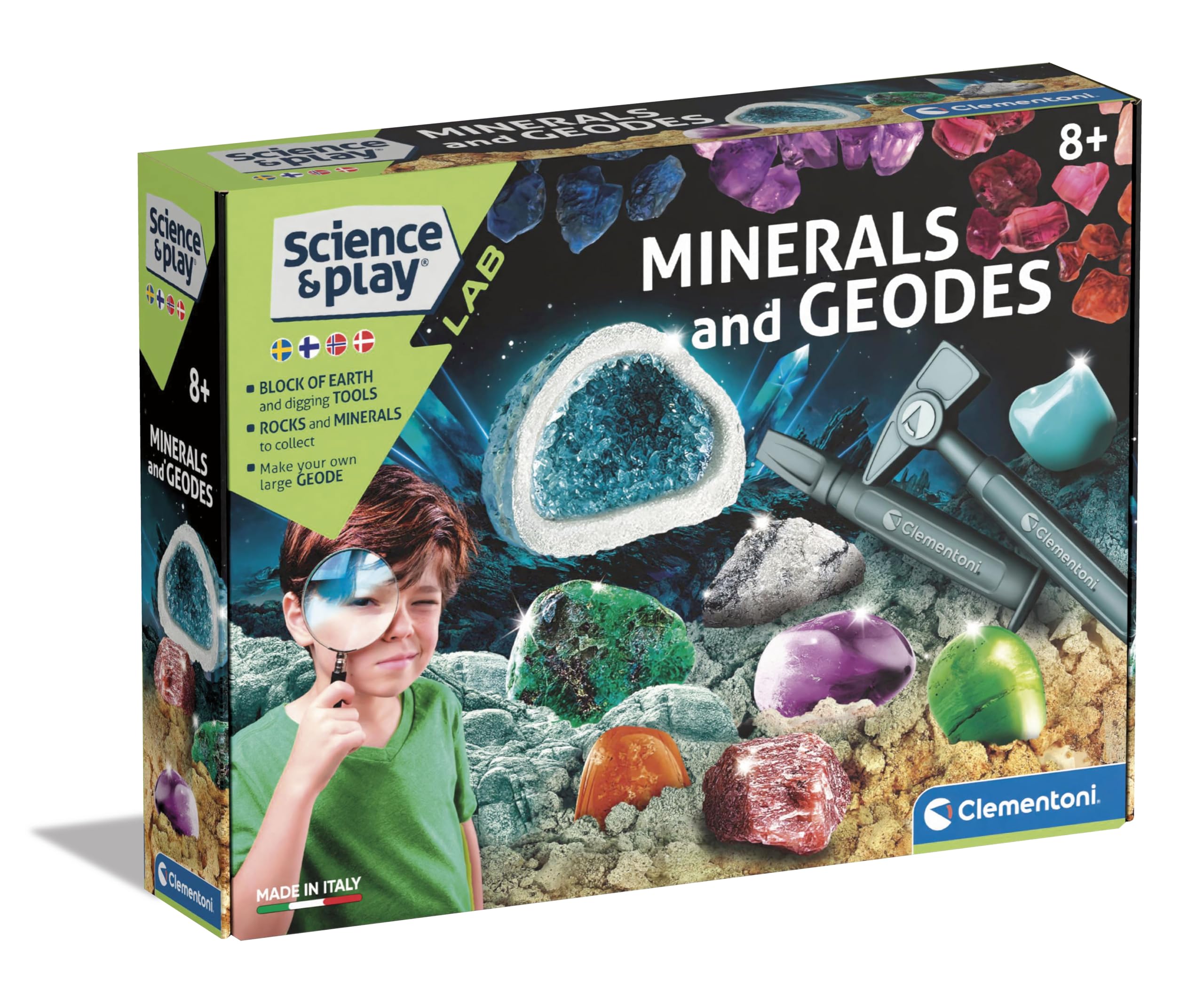Clementoni - 78828 - Science & Play Lab - Minerals and Geodes - in het Zweeds, Fins, Noors en Deens, speelgoed voor kinderen van 8 tot 12 jaar