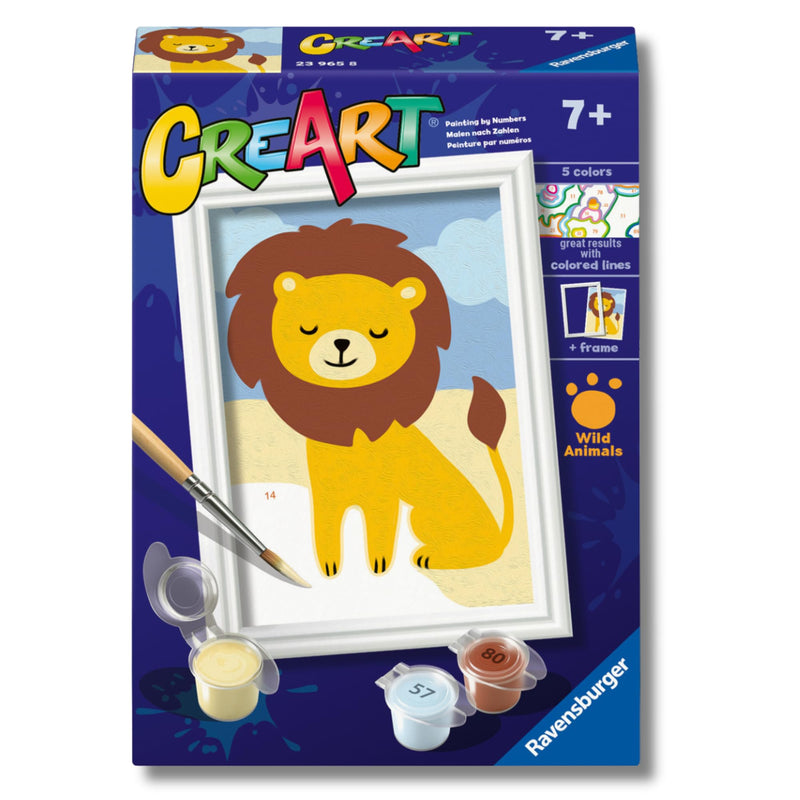 Ravensburger - CreArt Serie F:Leone Giocoso, Dipingere con i Numeri, Kit Pittura Bambini, Cornice Inclusa, Gioco Educativo e Creativo, Idea Regalo Bambini 7+ Anni, 12x8,50cm